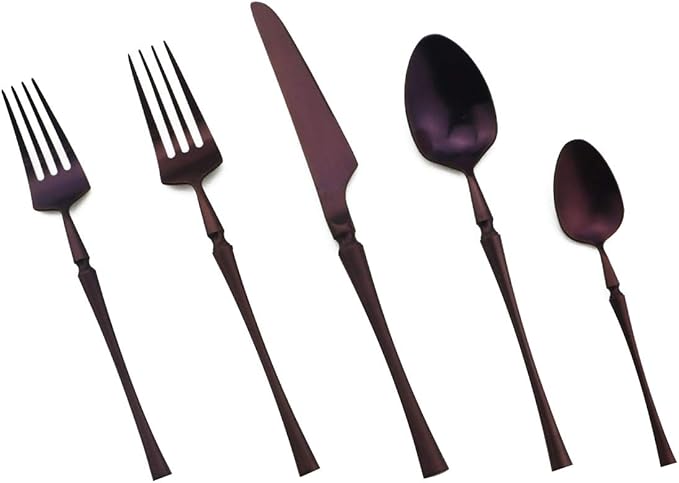 Gugrida Unique & Beautiful Flatware Set - 20 Piece Iridescent Silverware Sets | 18/10 Stainless Steel Reusable Cutlery Set | Purple Utensils Service For 4 with Dessert Fork, Knife, Spoon, Dinner Fork