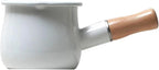 Homaisson Enamel Milk Warmer Pot, Japanese Style Mini Saucepan, White Butter Melter with Wood Handle, Single Serve Stove Top Cookware for Sauce, Coffee