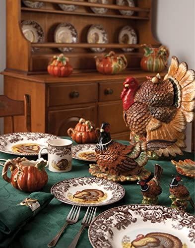 Spode Woodland Turkey Mini Bowl - Iconic 5" Fine Earthenware Dish for Dips or Sauces, Thanksgiving Tableware with British Flowers Border - Microwave, Freezer, Dishwasher Safe, Made in England