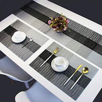 PIGCHCY Elegant Placemats with Matching Table Runner,Washable Durable Vinyl Woven Table Mats Sets(6pcs Placemats+1pcs Table Runner, Black)