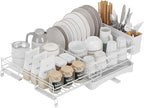 Large Dish Drying Rack - Expandable Dish drainers for Kitchen Counter,Over The Sink Dish Drainer Drying Rack,Rustproof Dish Drainer with Utensil Holder and Drainboard White
