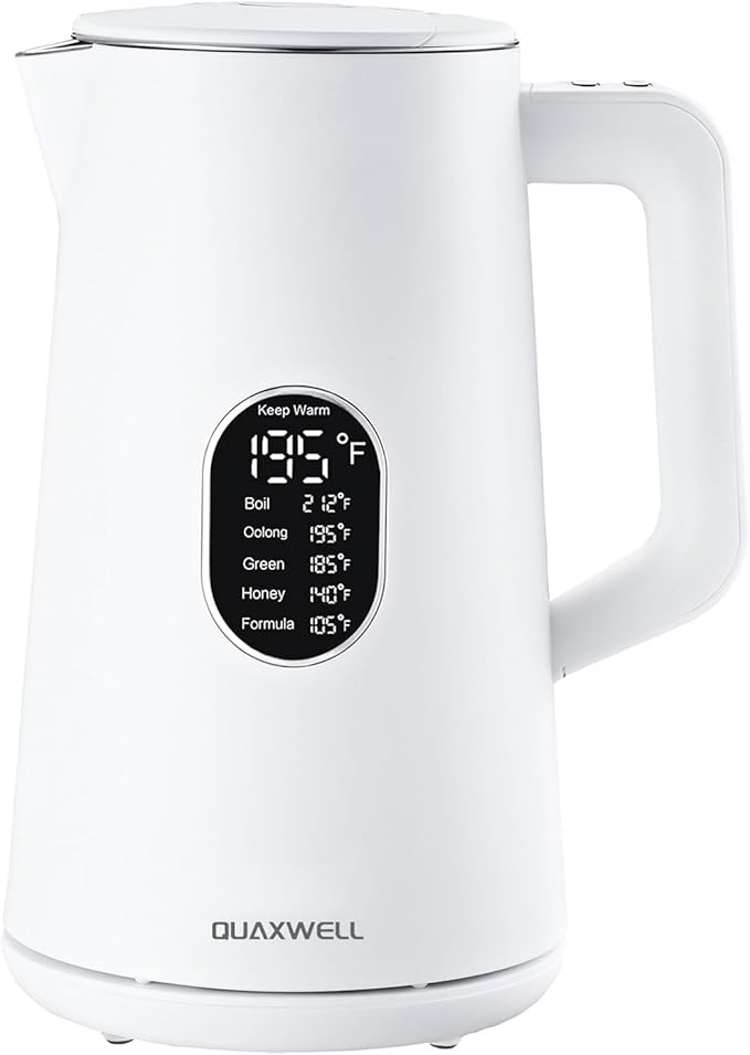 Electric Kettle, 1.5L Stainless Steel, Double Wall Cool Touch Teapot, Fast Boil,5 Temperature Control, LED Display, Auto Shut-Off, BPA-Free,Keep Warm Function, Ideal for Tea & Coffee,White