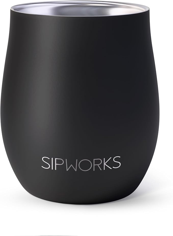 Sipworks Insulated Whiskey Tumbler - 8 oz Stainless Steel Bourbon Lowball Tumbler with Double Walled Vacuum Insulation - Spill Resistant Cocktail Nosing Glass Mug | Travel & Parties - Midnight Black
