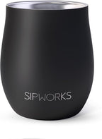 Sipworks Insulated Whiskey Tumbler - 8 oz Stainless Steel Bourbon Lowball Tumbler with Double Walled Vacuum Insulation - Spill Resistant Cocktail Nosing Glass Mug | Travel & Parties - Midnight Black