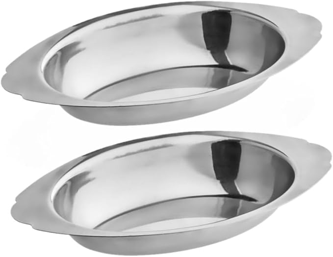 Soro Essentials- 8 oz. Stainless Steel Oval Au Gratin Dish Set of 2- Serving Dish for Individual Serving Casseroles Lasagna & Cobblers Table Serving Dishes Casserole Dishes Individual Gratin Dishes