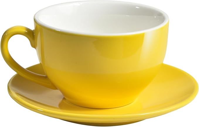 Porcelain Coffee Cup with Saucer 220ml/7.3oz for Cappuccino, Latte, and Tea, Yellow