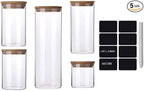 Round Glass Jars with Bamboo Lids [Multi-Size Set of 5], Glass Canisters with Airtight Lids, Glass Food Storage Containers for Pasta, Cereal, Flour, Sugar, Best for Kitchen & Pantry