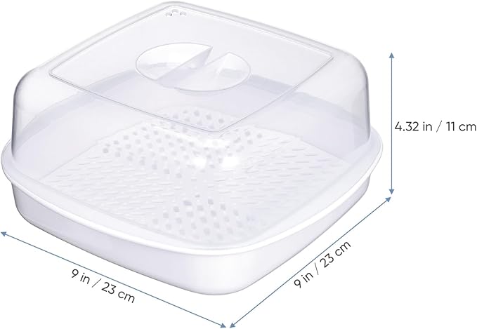 Cabilock Microwave Cookware Steamer, Microwave Cooker, Microwave Cookware Steamer, Removable Strainer and Locking Steam Vent Lid, Cook and Serve Container 7.4x7.4x4.3 inch (White)