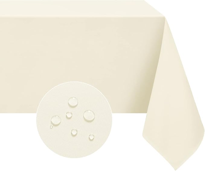 Softalker Rectangle Tablecloth, Waterproof & Stain Resistant Table Cloths Wrinkle Free Fabric Washable 210GSM Polyester Table Cover for Spring/Party/Outdoor - 60 x 120 inch, Ivory