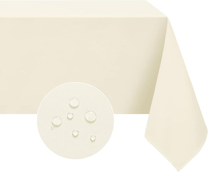 Softalker Rectangle Tablecloth, Waterproof & Stain Resistant Table Cloths Wrinkle Free Fabric Washable 210GSM Polyester Table Cover for Spring/Party/Outdoor - 60 x 102 inch, Ivory