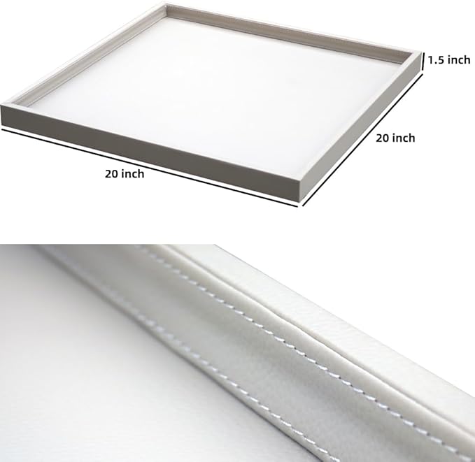 20x20 Inch Rectangular Ottoman Tray | Textured PU Leather, Waterproof & Heat-Resistant Storage for Coffee/Dining Tables, Sofa, Bed, Entertainment & Party (Tranquil Beige, 20 * 20in)