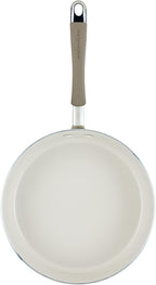 Rachael Ray Cucina Ceramic Nonstick Saute Pan with Lid, 3 Quart Non Stick Sauteuse Pan, Dishwasher Safe - Almond