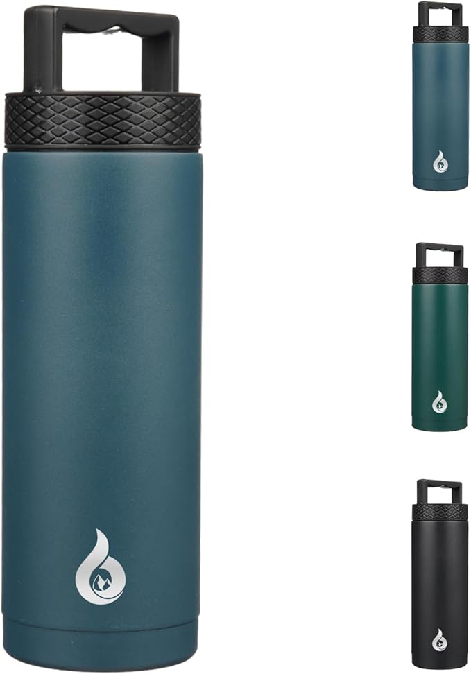 BJPKPK Insulated Water Bottles, Dishwasher Safe 18 oz Water Bottle with Handle, Leakproof BPA Free Water Jug, Stainless Steel Thermos for Sports, Navy Blue