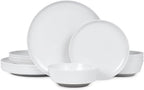 Webbylee 12-Pieces Melamine Dinnerware Set - Unbreakable Plates & Bowls Set for 4, Lightweight Kitchen Dishes Idear for Camping, Picnic, Party,White & Grey