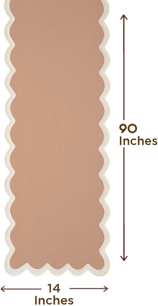 Folkulture Table Runners | Fall Table Runner 90 inches Long | Scallop Table Runner for Fall Decor or Boho Decor | Brown Table Runners for Dining Room | Thanksgiving Decorations for Home