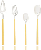 JASHII Hangable Silverware Set, Fresh Macaron Colors Flatware Cutlery Set Service for 2, Satin Finish 8 Piece Stainless Steel Utensils Set for Home and Restaurant, Dishwasher Safe(Yellow Silver)