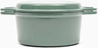 Misen 7 QT Enameled Cast Iron Dutch Oven - Chip-Resistant Enamel Coating - Thick Iron Core For Heat Retention - Large Cooking Surface - Oven Safe, Induction Compatible - Grill and Silicone Lid, Green