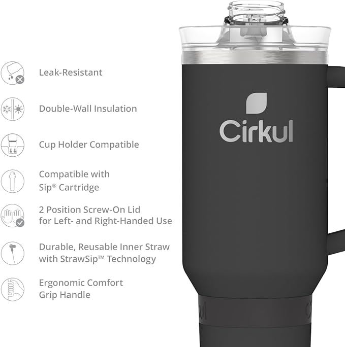 Cirkul 40oz. Carbon Stainless Steel Tumbler with Handle, All-Day StrawSip™, Double-Wall Insulated