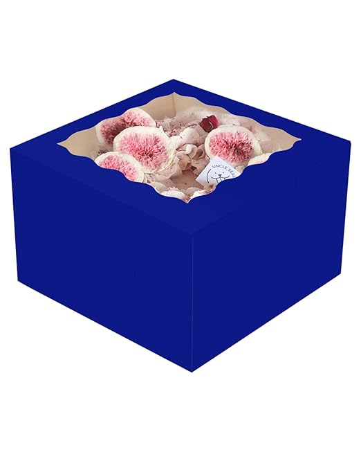 qiqee 8x8x5 Cake Box, 18 Sets Gemstone Blue Cake Box with Window ＆ 18 Sets 8" Gemstone Blue Cake Round Boards, 8inch Cake Containers