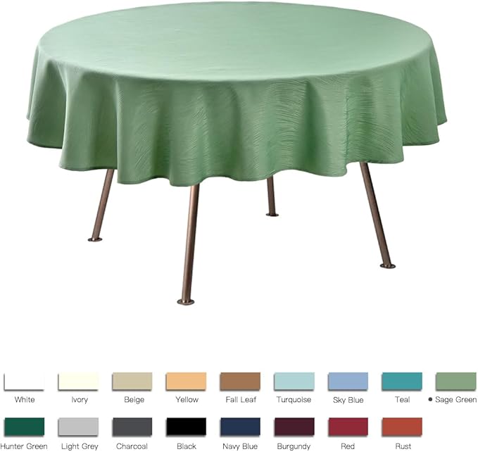 maxmill Jacquard Round Table Cloth Swirl Design Waterproof Antiwrinkle Heavy Weight Soft Tablecloths for Circular Table Cover and Kitchen Dinning Tabletop Round 70 Inch Sage Green
