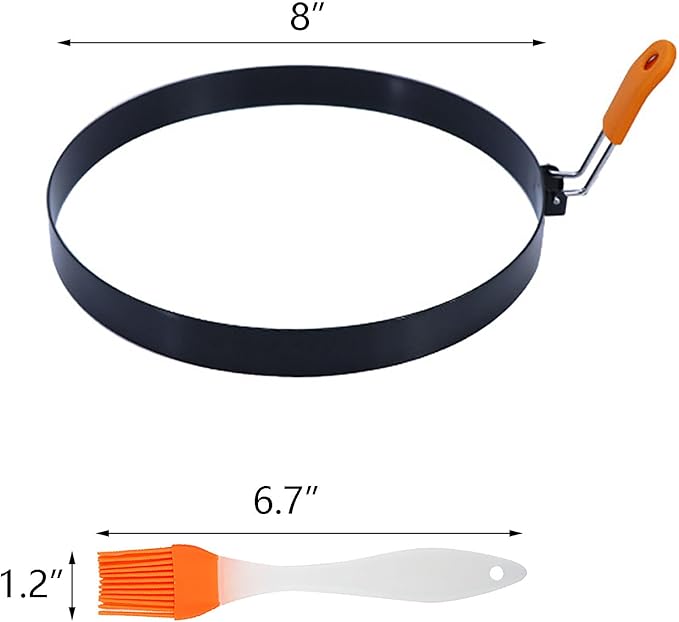 Pancake Mold 2 Pack 8 Inch Pancake Ring Stainless Steel Omelet Ring with Silicone Insulated Handle Round Egg Rings Molds with Oil Brush Nonstick Pancake Rings for Griddle Eggs English Muffin Tortillas