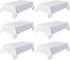 sancua 6 Pack White Tablecloth 60 x 120 Inch, Rectangle Table Cloth for 8 Feet Tables - Stain and Wrinkle Resistant Washable Polyester Table Cover for Dining Tables, Buffet Parties and Camping