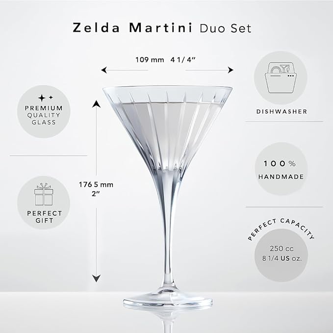Martini Glasses Set Cocktail Glass Set Premium Glassware Set, for Bar Martini, Cosmopolitan, Gimlet, Vodka, Gin, and Cocktails, Fancy Manhattan Glasses, Martini Glasses Set of 2-8oz