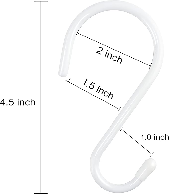 HiGift 18 Pack White Vinyl Coated Metal S Hooks, 4.5 inch Heavy Duty, Non Slip Rust-Free for Hanging Clothes, Plants, Pots, Towels