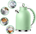 ASCOT Electric Kettle, Stainless Steel Tea Boiler 1.6L 1500W Retro Tea Heater & Boiling Kettle, Auto Shut-Off and Boil-Dry Protection(Matte Green)