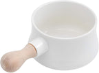 DOITOOL Butter Warmer, 380ml Enamel Milk Pot for Stove Top, Small Sauce Pan with Wooden Handle, Butter Melting Pot Milk Pan, Small Soup for Home Kitchen Cooking Heating Boiling