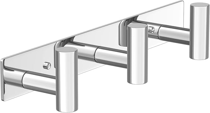 Wall Mounted Coat Rack-3 Hooks, Heavy Duty Stainless Steel Hook Rail for Towel Coat Hat Purse Bag Jacket, Towel Hooks for Entryway Bathroom Kitchen (Glossy 3 Hooks - 1 Pack)