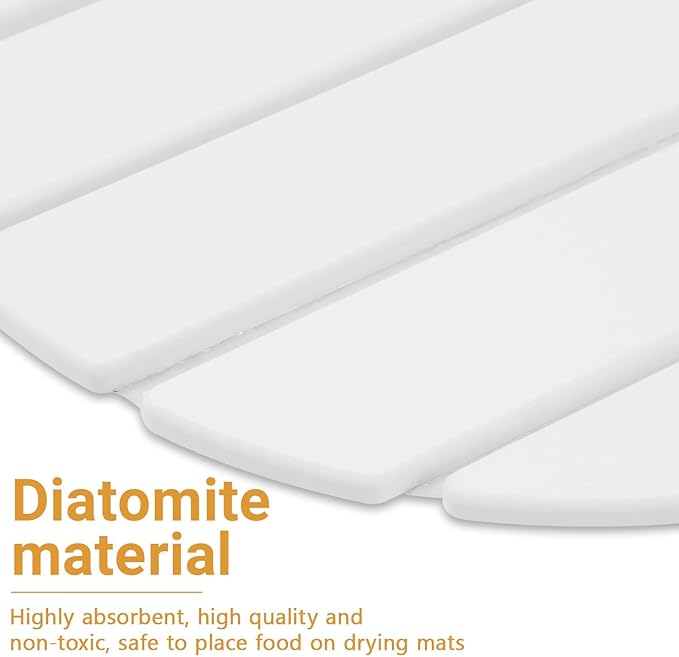 Large Stone Drying Mat, Diatomite Dish Drying Mat, Dish Mat Drying Kitchen Mat - Storable & Anti-Slip for Kitchen, Oval, White, 24"x16"