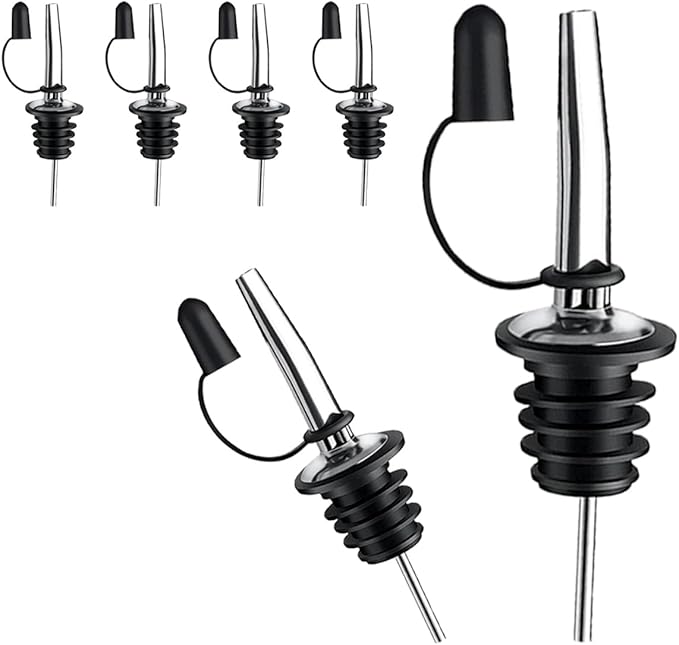 6 Pack Leak-Proof Dust Cap Wine Pourers,Stainless Steel Bottle Pourers for Alcohol, Olive Oil & Syrups- Fast, Controlled Pouring,Bar & Home Kitchen Accessories