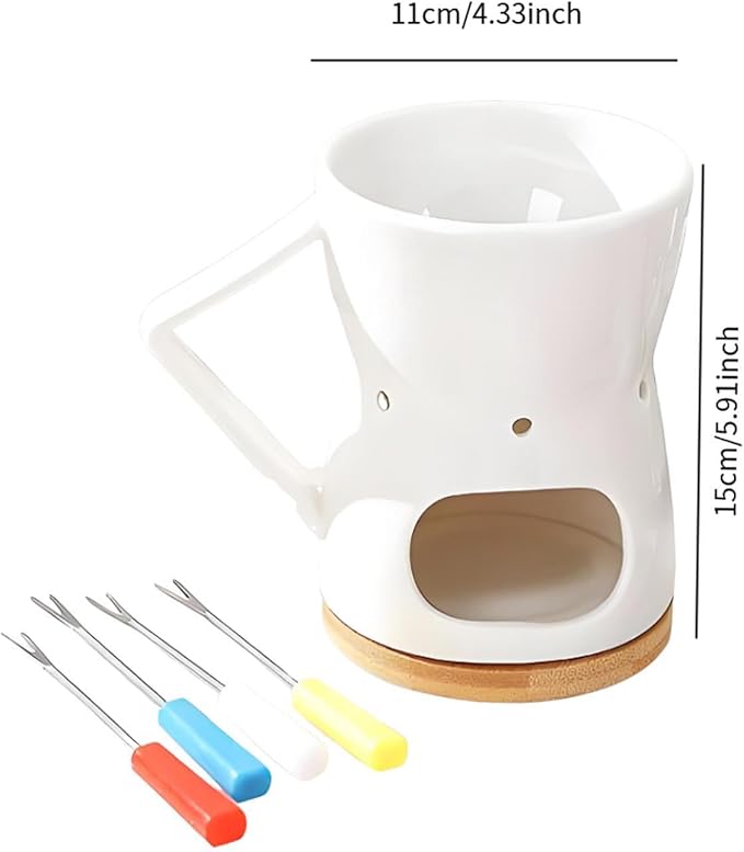 Fenteer Chocolate Fondue Pot Cheese Melting Insulated Pot Butter Heater with Forks for Dinner Party Engagement