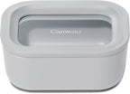 Caraway Mini Rectangle Food Storage Container - 2.6 Cup Glass Storage Container for Food - Non-Toxic Ceramic-Coated Glass - Air Release Technology - Compact & Stackable Design - Gray