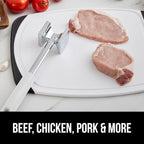 GORILLA GRIP Patented Dual-Sided Meat Tenderizer, Heavy Duty Kitchen Mallet with Soft Handle, Spiked Side Tenderizes and Smooth Flattens, Maximize Food Flavor, Commercial Grade Chicken Pounder, White