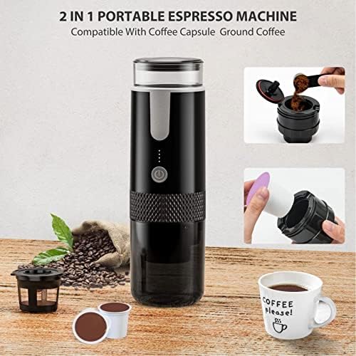 CHICIRIS Portable Coffee Machine Compatible for Capsules Ground Coffee Handheld Coffee Maker Manually Operated for Camping Hiking One Button no Heating Function