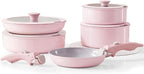 Pink Non Stick Pot and Pan Sets with Removable Handle, Ceramic Cookware Set Detachable Handle, Induction Kitchen Camping Stackable Pots Pans, Dishwasher/Oven Safe, PTFE/PFOA/PFOS Free