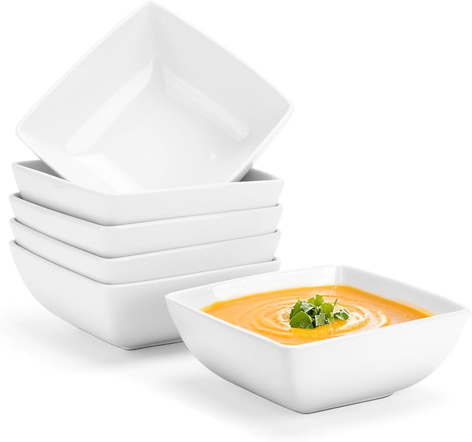 Yedio Porcelain Soup Bowls Set of 6, 28 OZ Square Cereal Bowls, Rice Bowl, for Ice Cream and Dessert Snack, Wedding Party Gift, Microwave Safe Bowl
