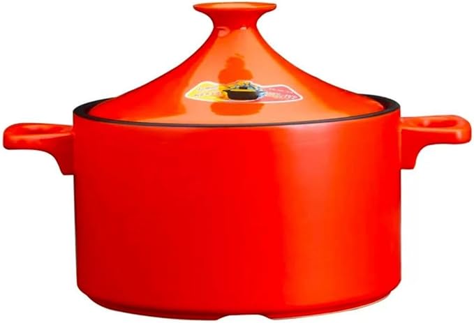 4l Tagine Ceramic Pot Moroccan Tagine Cooking Pot Handmade Ceramic Casserole Healthy Clay Pot for Braising Slow Cooking the Best Choice for Birthday Gifts (red)
