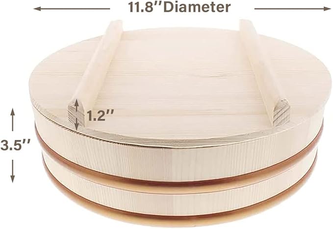 TIKUSAN Wooden Hangiri Sushi Rice Mixing Tub PP Band with Lid Made in Japan Made of Momi Fir Sushi Rice Bowl Sushi Oke (11.8" (30cm))