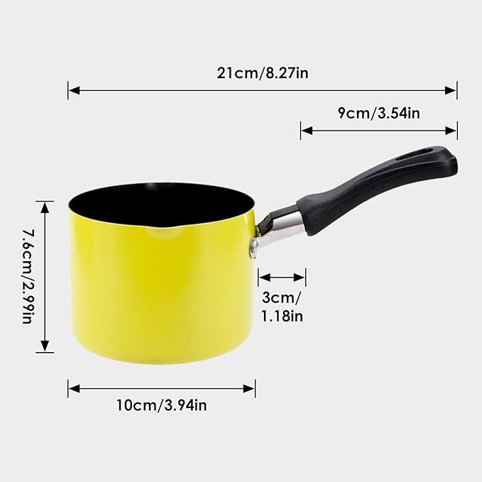 550ml/0.5 Quart Nonstick Sauce Pan, Baby Milk Heating Pot with Pour Spouts for Gas, Electric & Induction Stoves, Portable Small Cooking Pot for Melting Butter, Chocolate, Making Porridge (Yellow)