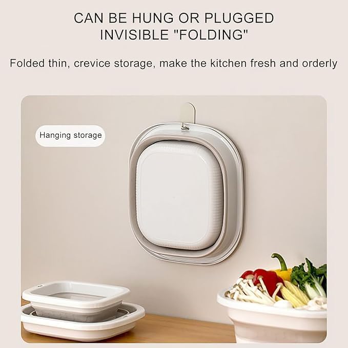 2pcs Folding Colander Bowls Strainers for Kitchen, Double Layer Drain Basket and Fruits Bowl, Multipurpose Food Prep Container for Pasta, Spaghetti, Vegetables, & Fruit Draining (Milky white)