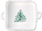 Vietri Lastra Holiday White and Green Square Baker 11.5"L, Stoneware Oven Baking Dish & Serving Pan, Christmas Bakeware