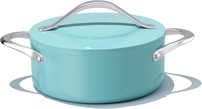 Stock Pot 4.5qt Dutch Oven with Lid (9.5") Nonstick Ceramic Coated Non-Toxic PFAS-Free Even Heat Distribution for Braising, Baking Bread & Soups, Compatible for All Cooktops(Induction/Gas/Electric) Oven Safe to 500°F (Caribbean Blue)