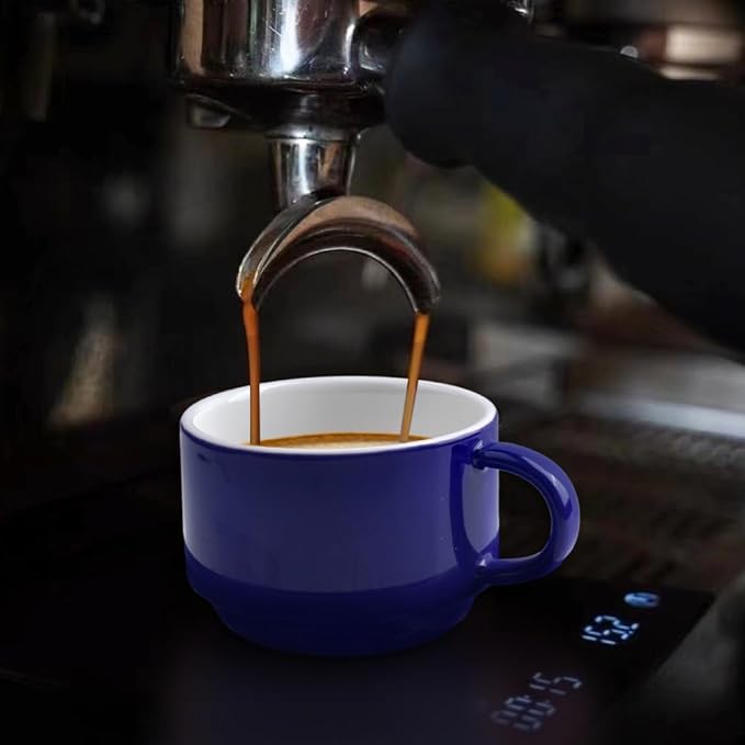 homEdge Premium Espresso Shot Cups and Saucers Set with Espresso Stainless Steel Spoons - 2.5 oz, Set of 4, Navy