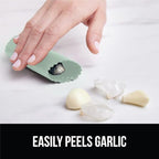 GORILLA GRIP Garlic Press and Peel Set, Heavy Duty Mincer Tool, Easily Mince and Crush Garlics, Ginger, Nuts, Seeds, Large Ergonomic Handle, Peeler Included, Peeling Cloves, Kitchen Gadgets, Mint