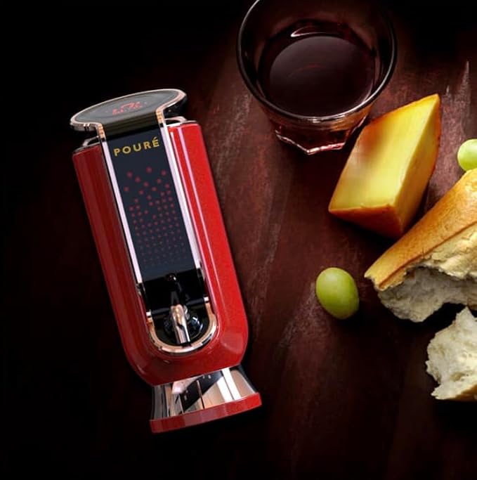 3-IN-1 Wine Aerator Dispenser & Vacuum Stopper - Adjustable Pouring, Preserving, Real-Time Temp, Output & Pressure Control - Touch Screen LED Wine Accessories - Fits 18–20mm Bottles - Red