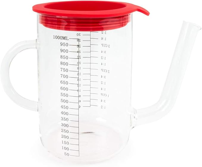 Fox Run Gravy and Fat Separator, with Measurements and Strainer, Glass, 1 Liter, Red and Clear