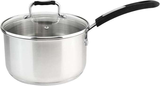 Sauce Pan, Stainless Steel 1.7 Quart Sauce Pan with Clear Glass Lid and Permanent Measurement Markings, Small Boiling Pot, Induction, Gas Electric Compatible
